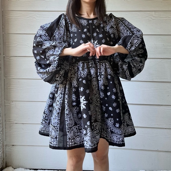 Made To Order | Handmade Bandana Dress -Black-Puff Sleeves - Picture 8 of 15
